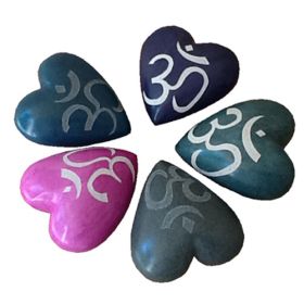 Soapstone Heart w/ Etched Om Symbol (Color: Teal)