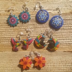 Gourd Dangle Flower and Animal Earrings (Style: Blue Star and Flower Mandala)